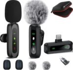 Wireless Microphone for iPhone Android Plug-Play,2 Pack Mini Microphone Professional Noise Reduction Recording Clip Mic