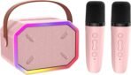 Mini Karaoke Machine for Kids Portable Bluetooth Speaker with 2 Wireless Microphones Birthday Toy