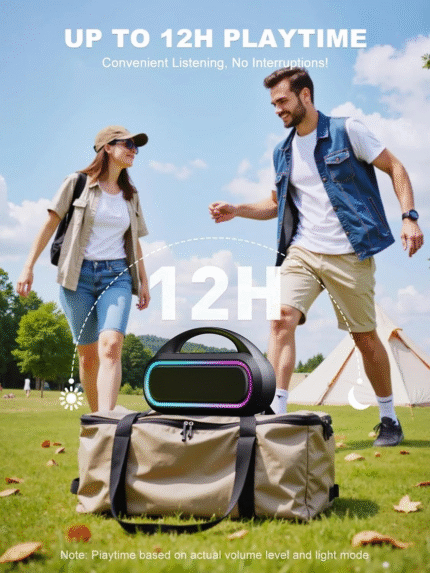 Portable Bluetooth Speaker, IPX5 Waterproof, 12H Playtime, TWS Pairing, 30W, Color Lights | Wireless Speaker for Party, Beach, Outdoor & Gifts (Black)