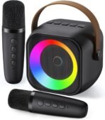 Karaoke Machine with Bluetooth & Party Lights - 2 Wireless Mics for Kids/Adults, Home Party Speaker Microphone