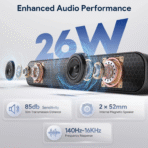 Portable Bluetooth Speaker, 30H Playtime, 26W,  Multi-Input, LED Lights |Bluetooth 5.3 Wireless for Parties & Outdoor (Black) - Image 2