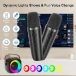 Karaoke Machine with Bluetooth & Party Lights - 2 Wireless Mics for Kids/Adults, Home Party Speaker Microphone - Image 4