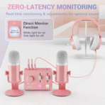 Professional Mic Bundle - Audio Interface + Dual Condenser Mics with Mixer, 3D Stereo Sound, Volume Control & Windscreens - Image 5