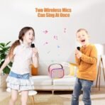 Mini Karaoke Machine for Kids Portable Bluetooth Speaker with 2 Wireless Microphones Birthday Toy - Image 7